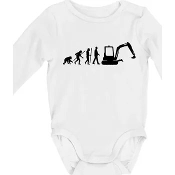 Kojenecké oblečení Evoluce bagr malý - Body kojenecké s dlouhým rukávem - Dlouhý r. do 3 měs ( Bílá )