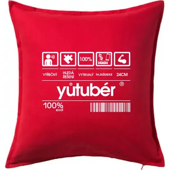 Polštář Čárový kód - youtuber - Polštář 50x50 - 50x50 - Pouze potah ( Červená )