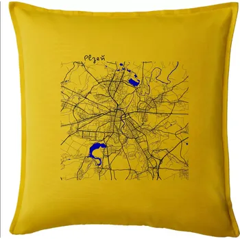 Polštář Plzeň mapa s vodními toky - Polštář 50x50 - 50x50 - Pouze potah ( Žlutá )