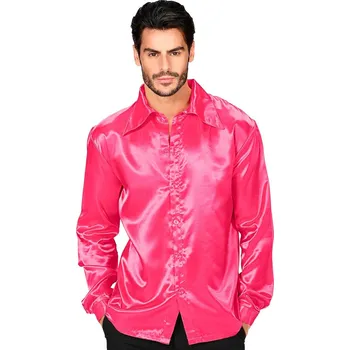 Karnevalový kostým Pánská saténová disco košile 70. léta, růžová - L
