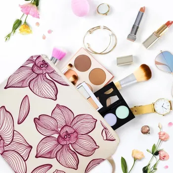 Kosmetická taška Dámská kosmetická taštička se zipem, květinový vzor, bílo-fialová VAVABOX