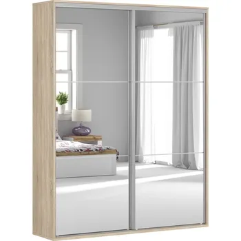 Šatní skříň Skříň 171 Flex - Black Red White - BRW Dub sonoma / zrcadlo 170,7x218 cm