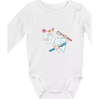 Kojenecký body Zubařské tričko - kartáček a jídlo - Body kojenecké s dlouhým rukávem - Dlouhý r. do 3 měs ( Bílá )