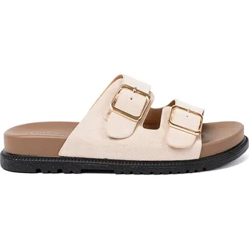 Dámské pantofle Světle béžové dámské nazouváky se zlatými přezkami ST-02BE Velikost: 38