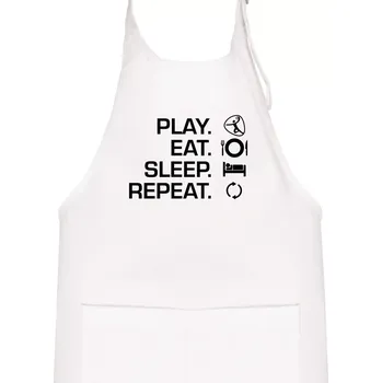 Kuchyňská zástěra Play Eat Sleep Repeat házená - Dětská zástěra na vaření - Univerzální velikost ( Bílá )