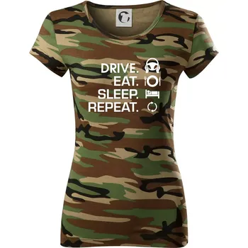 Dámské tričko Drive eat sleep repeat - Dámské maskáčové triko - XS ( Hnědý maskáč )