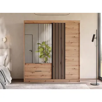 Šatní skříň Šatní skříň se zrcadlem Nojan 203, Barva: dub artisan / dub artisan + černá MIRJAN 5903211435096