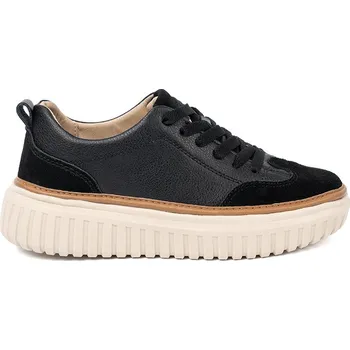 Dámské tenisky Černé dámské kožené sneakersy na béžové platformě Sergio Leone SP025B Velikost: 40