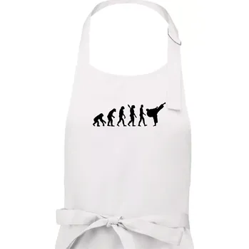 Kuchyňská zástěra Karate Evoluce - kop - Pánská zástěra na vaření - Univerzální velikost ( Bílá )