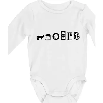 Kojenecké oblečení Evoluce peněz bitcoin - Body kojenecké s dlouhým rukávem - Dlouhý r. 3-6 měs ( Bílá )