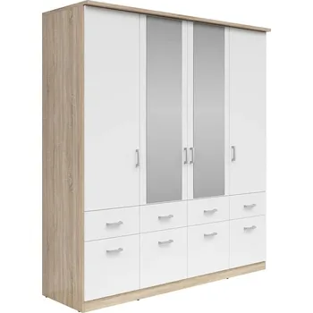 Šatní skříň Šatní skříň Brando 4 - Black Red White - BRW Bílá / Dub Sonoma 181x199 cm