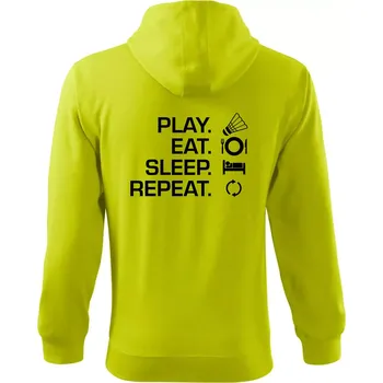 Pánská mikina Play Eat Sleep Repeat badminton - Mikina s kapucí na zip trendy zipper - 2XL ( Limetková )