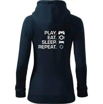 Dámská mikina Play Eat Sleep Repeat game - Dámská mikina trendy zipper s kapucí - XL ( Námořní modrá (velmi tmavá - téměř černá) )