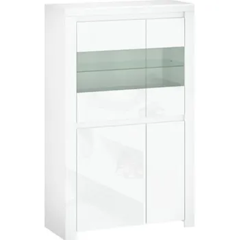 Knihovna Vitrína nízká Lingo - Mebelbos Bílá / Bílý Lesk 98x156.5 cm