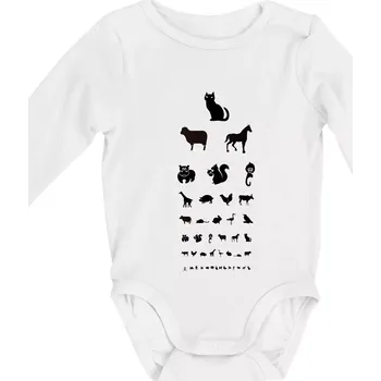Oční test zvířatka - Body kojenecké s dlouhým rukávem - Dlouhý r. do 3 měs ( Bílá )