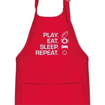 Kuchyňská zástěra Play Eat Sleep Repeat americký fotbal - Dětská zástěra na vaření - Univerzální velikost ( Červená )
