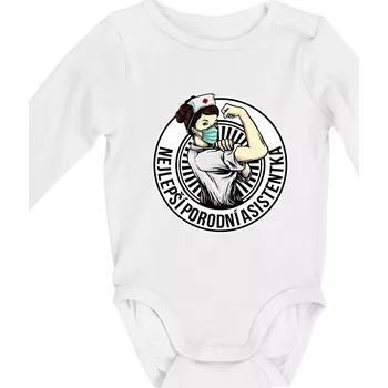 Nejlepší porodní asistentka - Body kojenecké s dlouhým rukávem - Dlouhý r. do 3 měs ( Bílá )