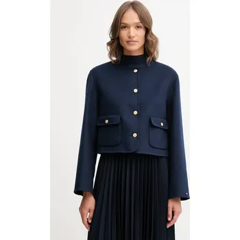Bunda s vlnou Tommy Hilfiger tmavomodrá barva, WW0WW47446 59X, vel. 42