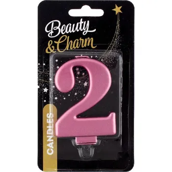 Dortová svíčka Svíčka dortová číslice 2 metalická, růžová 8 cm