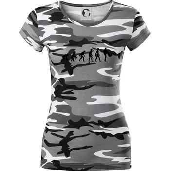 Dámské tričko Evoluce baseball nadhazovač - Dámské maskáčové triko - S ( Šedý maskáč )