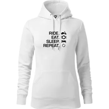 Dámská mikina Ride Eat Sleep Repeat moto skútr - Mikina dámská Cape s kapucí - XS ( Bílá )