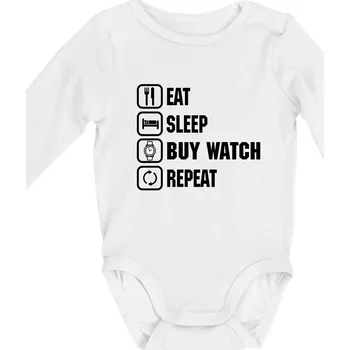 Eat sleep buy watch reapeat - Body kojenecké s dlouhým rukávem - Dlouhý r. do 3 měs ( Bílá )