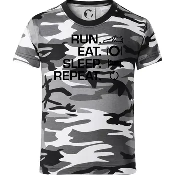 Run eat sleep repeat - Dětské maskáčové triko - 146 cm/10 let ( Šedý maskáč )