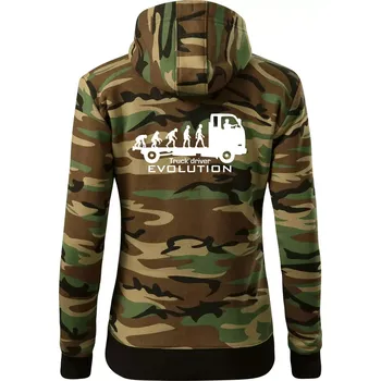 Dámská mikina Truck driver evolution - Dámská mikina trendy zipper s kapucí - S ( Hnědý maskáč )