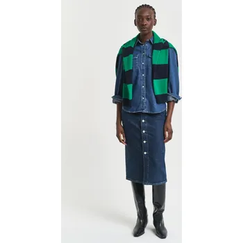 Dámská sukně SUKNĚ GANT MIDI BUTTON FRONT DENIM SKIRT DARK BLUE WORN IN