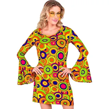 Karnevalový kostým Dámské disco šaty 70. léta, kruhy - XXL