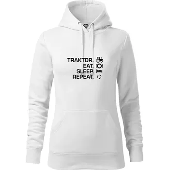 Dámská mikina Traktor eat sleep repeat - Mikina dámská Cape s kapucí - XS ( Bílá )