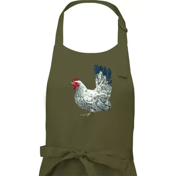 Kuchyňská zástěra Slepice kreslená bílá - Pánská zástěra na vaření - Univerzální velikost ( Khaki )