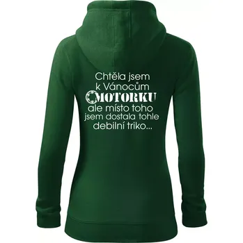 Dámská mikina Chtěla jsem dostat motorku - Vánoce - Dámská mikina trendy zipper s kapucí - 2XL ( Lahvově zelená )