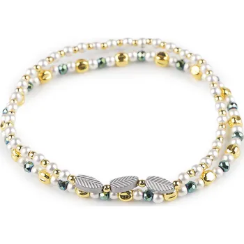 Náramek Pružné náramky z hematitu sada 2 ks, malé, 6 zlatá bílá