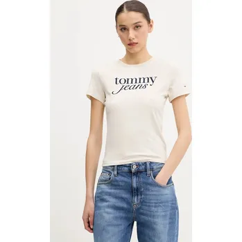 Pánské tričko Bavlněné tričko Tommy Jeans béžová barva, DW0DW19447 01X, vel. XXS