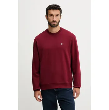 Pánská mikina Bavlněná mikina Calvin Klein Jeans pánská, vínová barva, hladká, LV04RC296G 83X, vel. XS