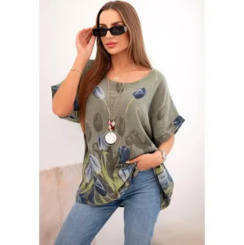 Dámská bavlněná košile s květinovým vzorem khaki UNI