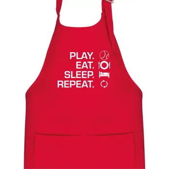 Kuchyňská zástěra Play Eat Sleep Repeat tenis - Dětská zástěra na vaření - Univerzální velikost ( Červená )