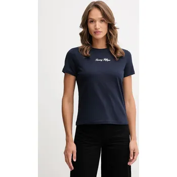 Dámské tričko Bavlněné tričko Tommy Hilfiger dámské, tmavomodrá barva, WW0WW47460 59X, vel. M