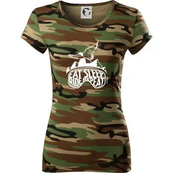 Eat sleep ride repeat - hory - Dámské maskáčové triko - M ( Hnědý maskáč )