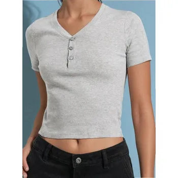 Dámská halenka Sinsay - Halenka s knoflíky u výstřihu - šedá - 418FG-9MM - 418FG-9MM-XXL