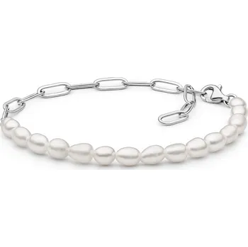 Náramek ANNA PERLY Dámský náramek z pravých bílých rice perel s řetízkem z rhodiovaného stříbra a nastavitelnou délkou.