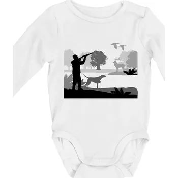 Kojenecké oblečení Lovec a ohař v lese - Body kojenecké s dlouhým rukávem - Dlouhý r. do 3 měs ( Bílá )