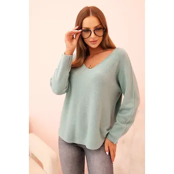 Dámský svetr Kesi Włoski Svetr dámský s viskózou s výstřihem do V tmavě mátový Kesi Włoski tyrkysová 3385406