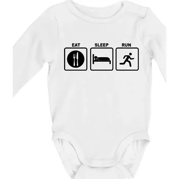 Eat sleep run čtverce - Body kojenecké s dlouhým rukávem - Dlouhý r. 3-6 měs ( Bílá )