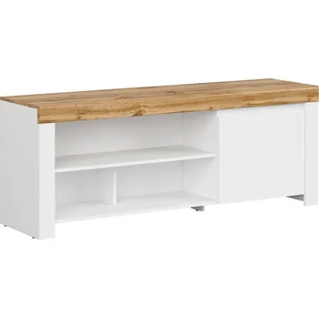 Televizní stolek TV stolek Holten - Black Red White - BRW Bílá / Dub Wotan / Bílý Lesk 156x60.5 cm