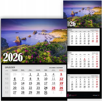 Kalendář Třídílný kalendář s krajinami – kouzelné výhledy, rok 2026, RŮZNÉ VZORY