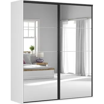 Šatní skříň Moderní šatní skříň 200 s posuvnými dveřmi se zrcadlem do ložnice Flex - Black Red White - BRW Bílá / Zrcadlo 200,7x240 cm