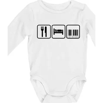 Kojenecký body Eat sleep piano v řadě - Body kojenecké s dlouhým rukávem - Dlouhý r. do 3 měs ( Bílá )