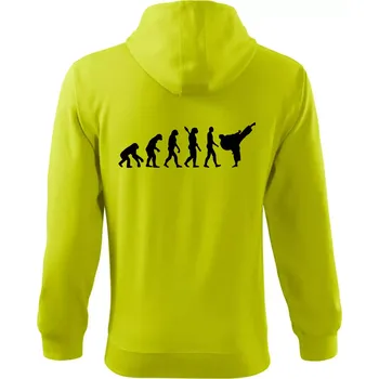 Pánská mikina Karate Evoluce - kop - Mikina s kapucí na zip trendy zipper - 3XL ( Limetková )